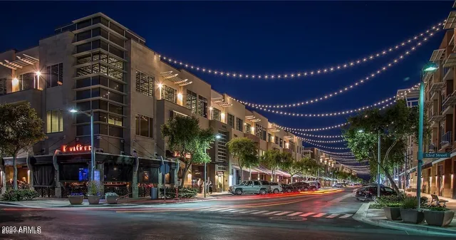 a view of a building and a street light