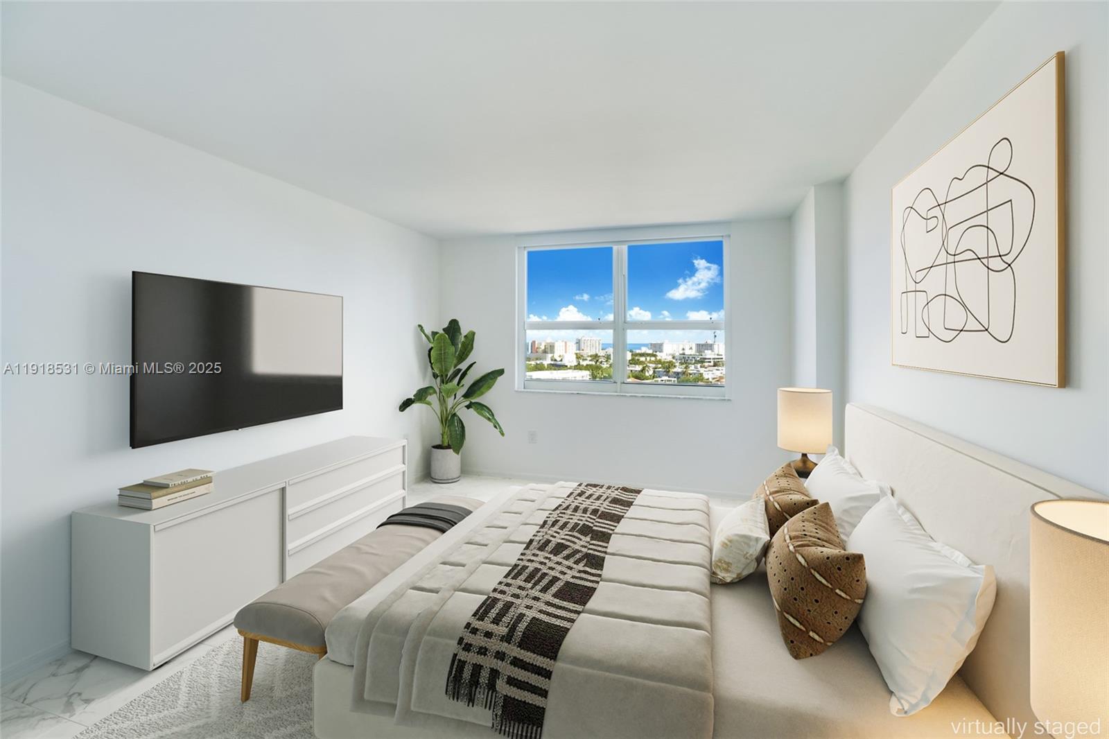 90 Alton Road, Unit 1209 Miami Beach, FL 33139 - Photo 32 of 44 a bedroom with a bed and a flat screen tv