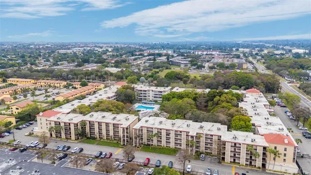 a city view with tall buildings