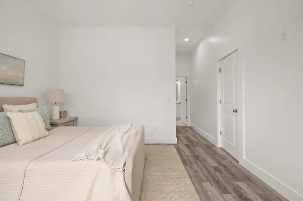a bathroom with a shower and toilet