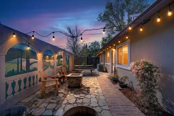 a outdoor space with lots of potted plants