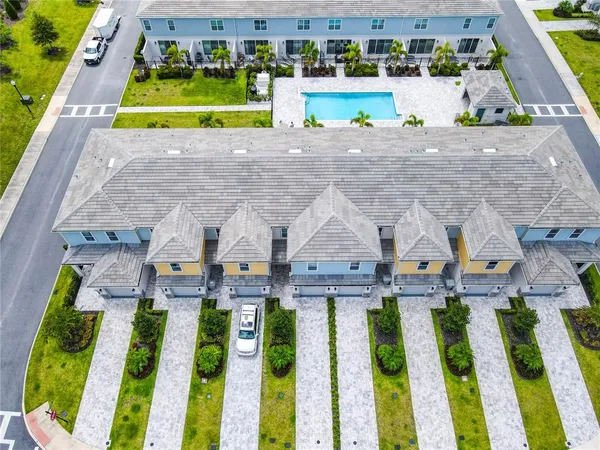 swimming pool view with seating space