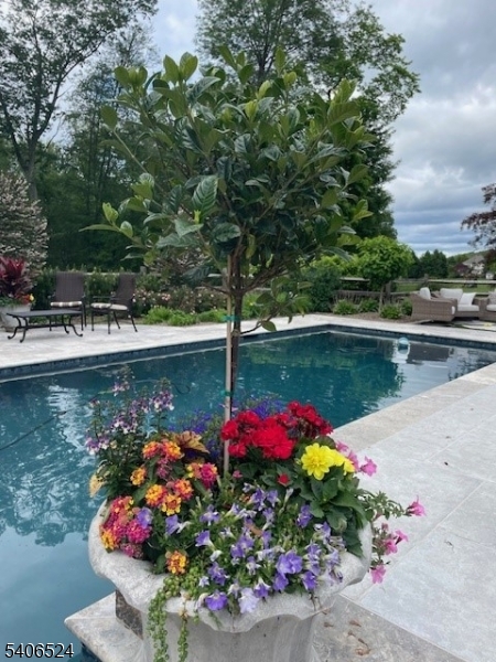 309 North Road Chester, NJ 07930 - Photo 32 of 37 a view of a lake with a table and chairs under an umbrella