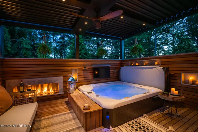 an aerial view of a city and mountains