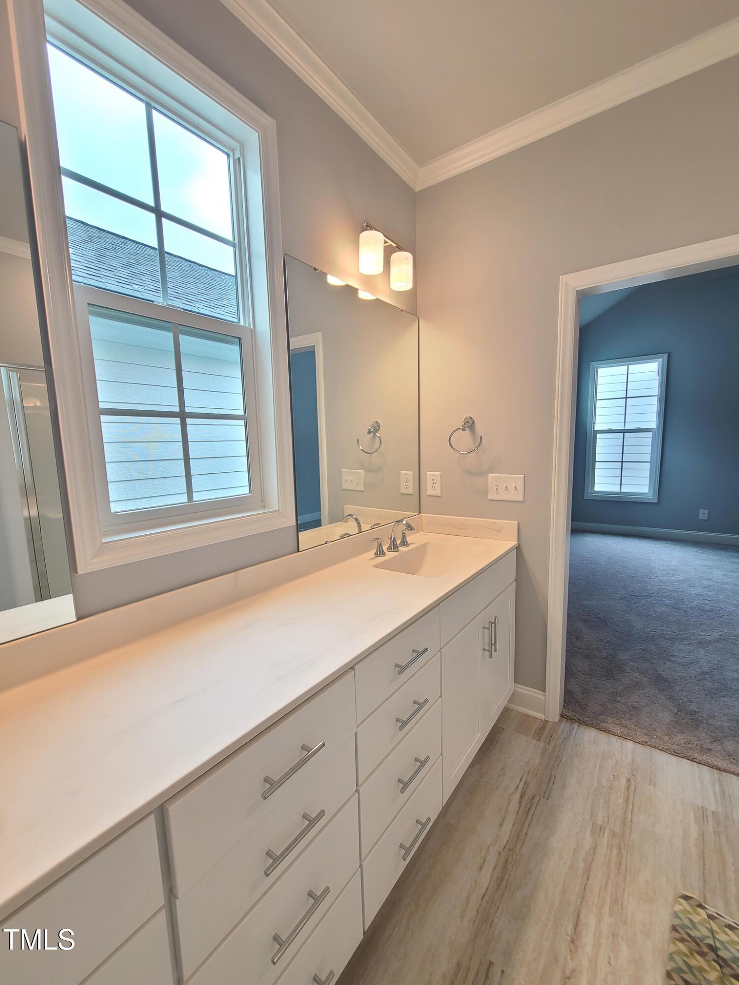1629 Glazebrook Drive Wake Forest, NC 27587 - Photo 17 of 35 a bathroom with a sink and a large mirror