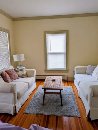 a living room with furniture and a rug