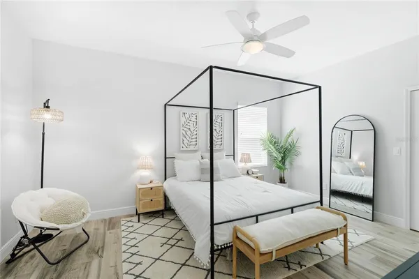 a bedroom with furniture