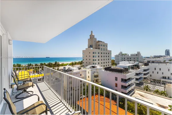 a view of a balcony with city view