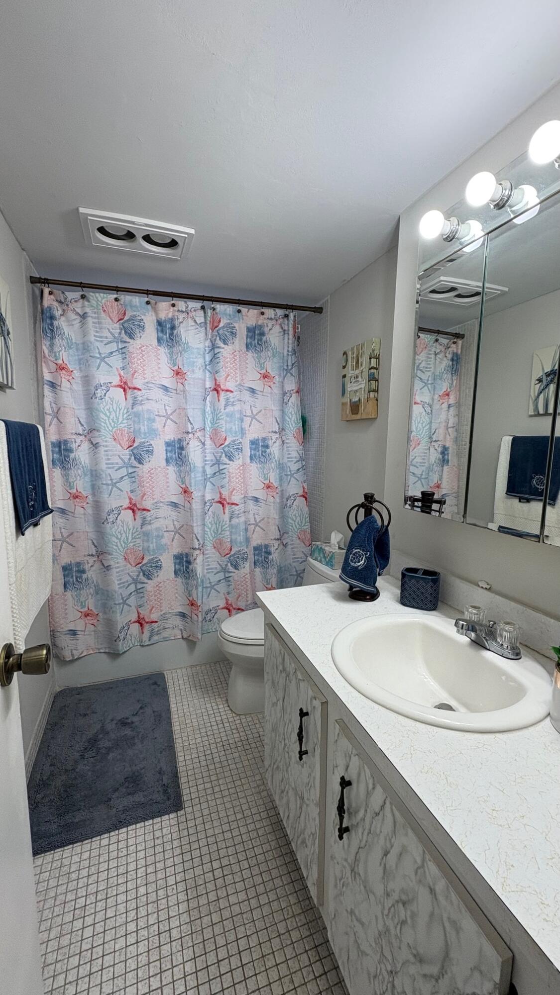 3070 Holiday Springs Boulevard, Unit 201 Margate, FL 33063 - Photo 19 of 30 a bathroom with a sink a toilet a mirror and shower