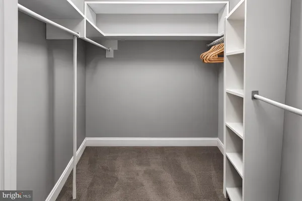 a view of walk in closet with empty racks