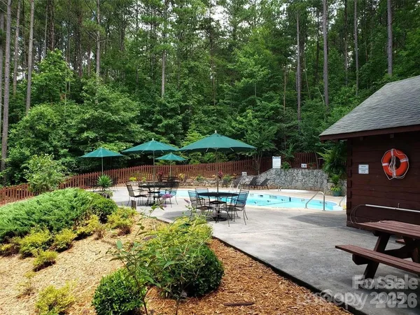an outdoor space with seating