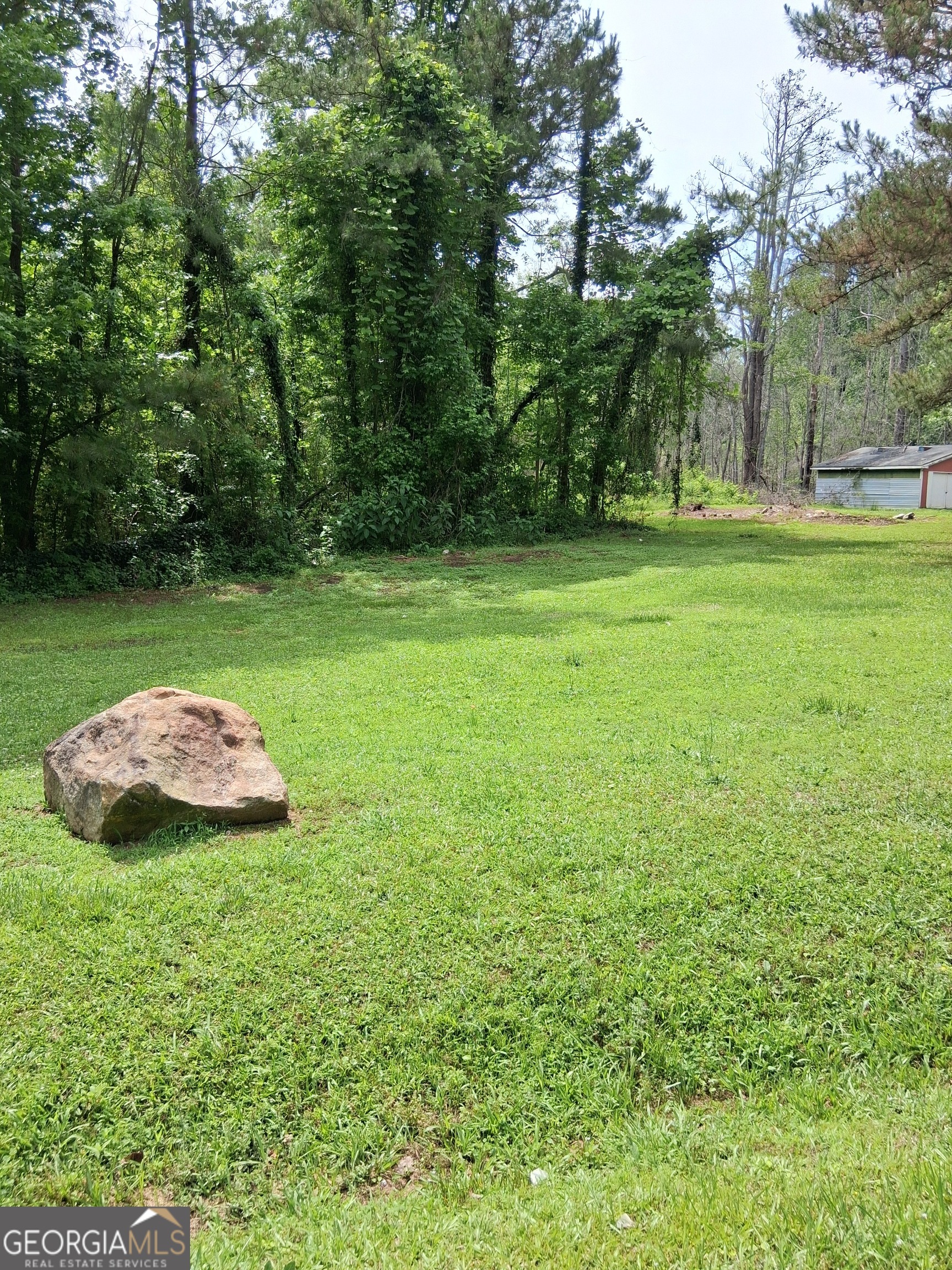 a view of a backyard with a trampoline