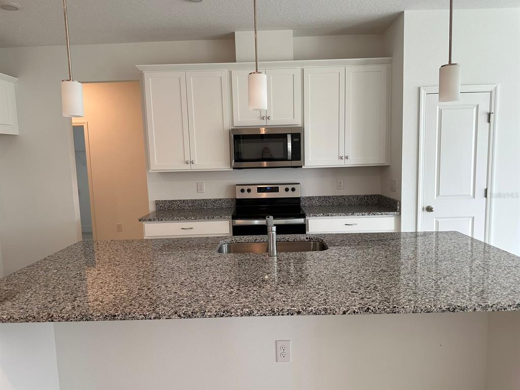 19044 Blueleaf Street Orlando, FL 32827 - Photo 9 of 42 a kitchen with granite countertop a sink a stove and a refrigerator