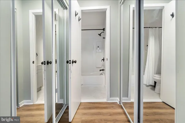 a view of a bathroom from a bathroom