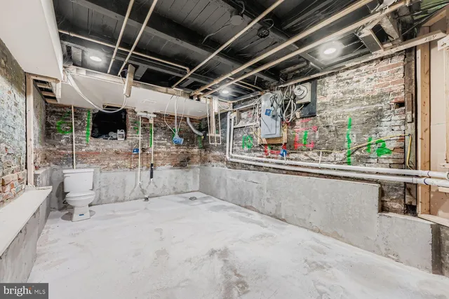 a view of a garage with storage