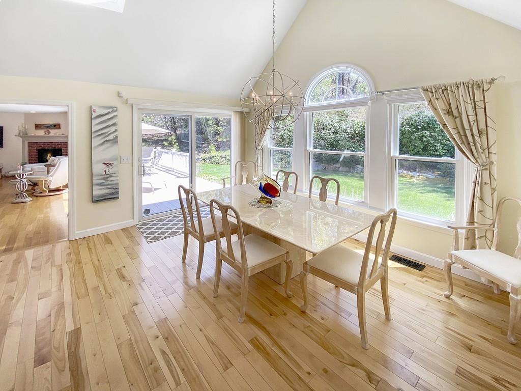 10 Weather Deck Road Bourne, MA 02532 - Photo 14 of 37 a dining room with furniture a chandelier and wooden floor