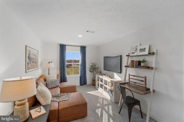 a workspace with furniture and a flat screen tv