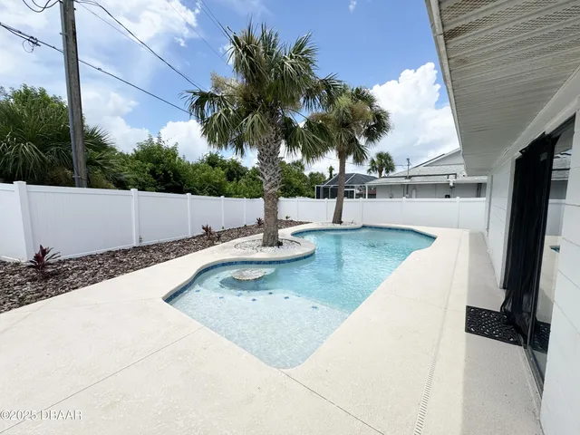 a view of a swimming pool with a yard