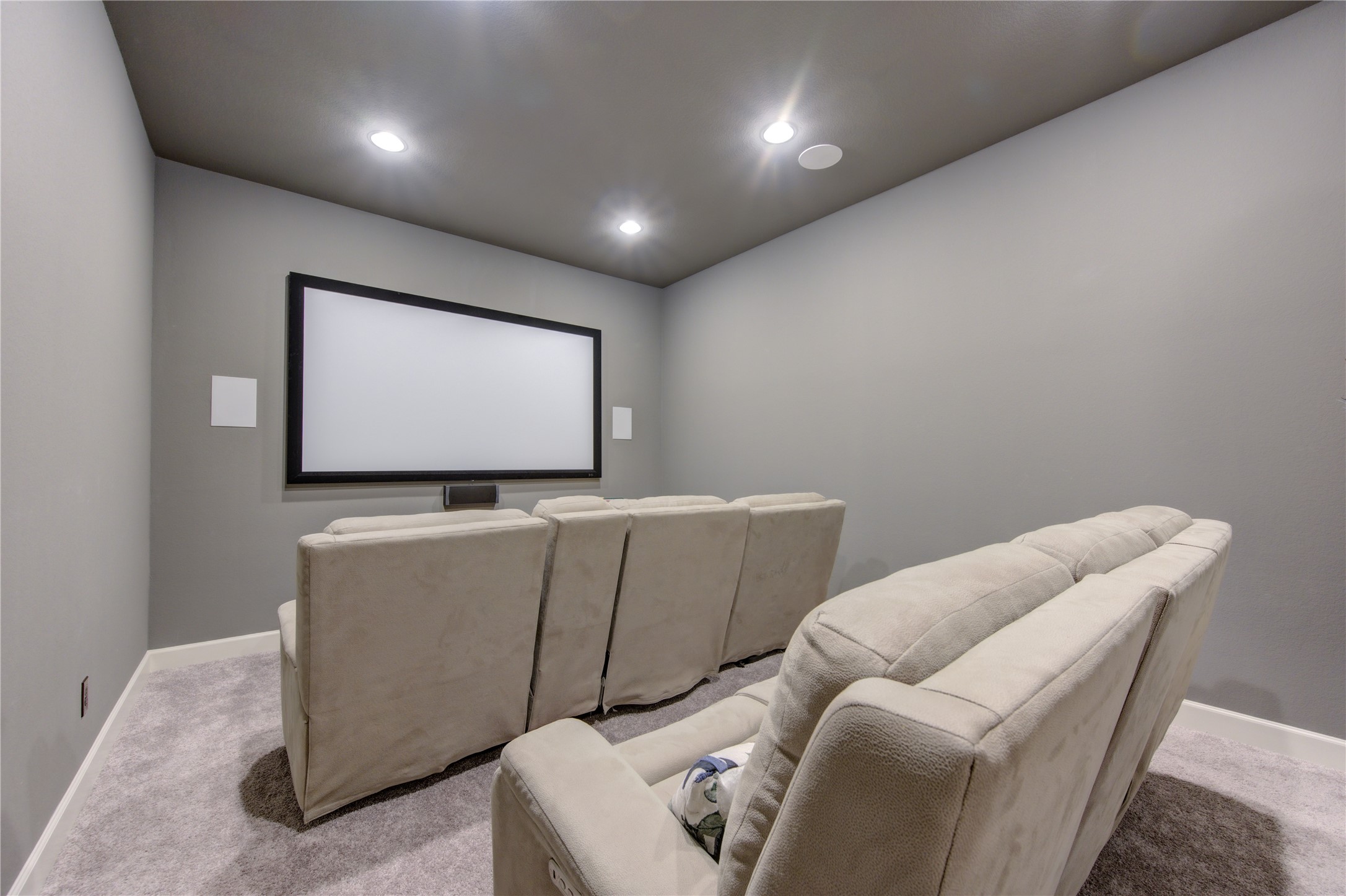 7326 Orangetip Road Katy, TX 77493 - Photo 16 of 43 Home Theater Experience: Enjoy movie nights in this dedicated media room, complete with built-in surround sound wiring, soft carpeting, and dimmable lighting. This versatile space, on one level in this home, can easily be a game room for the kids as well.