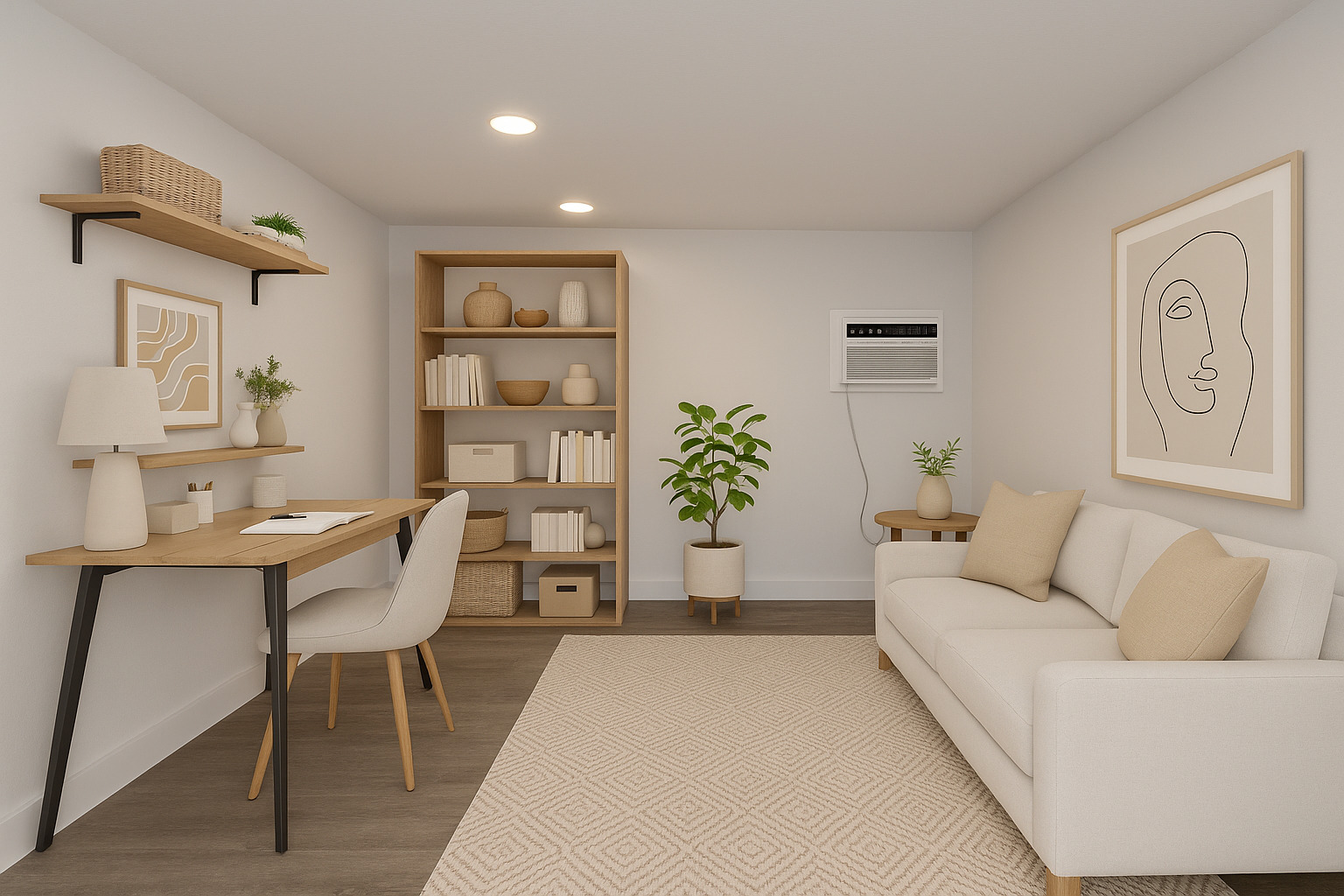 1108 Vasquez Street Austin, TX 78741 - Photo 12 of 33 *Virtual Staged* Office featuring wood finished floors, recessed lighting, and an AC wall unit