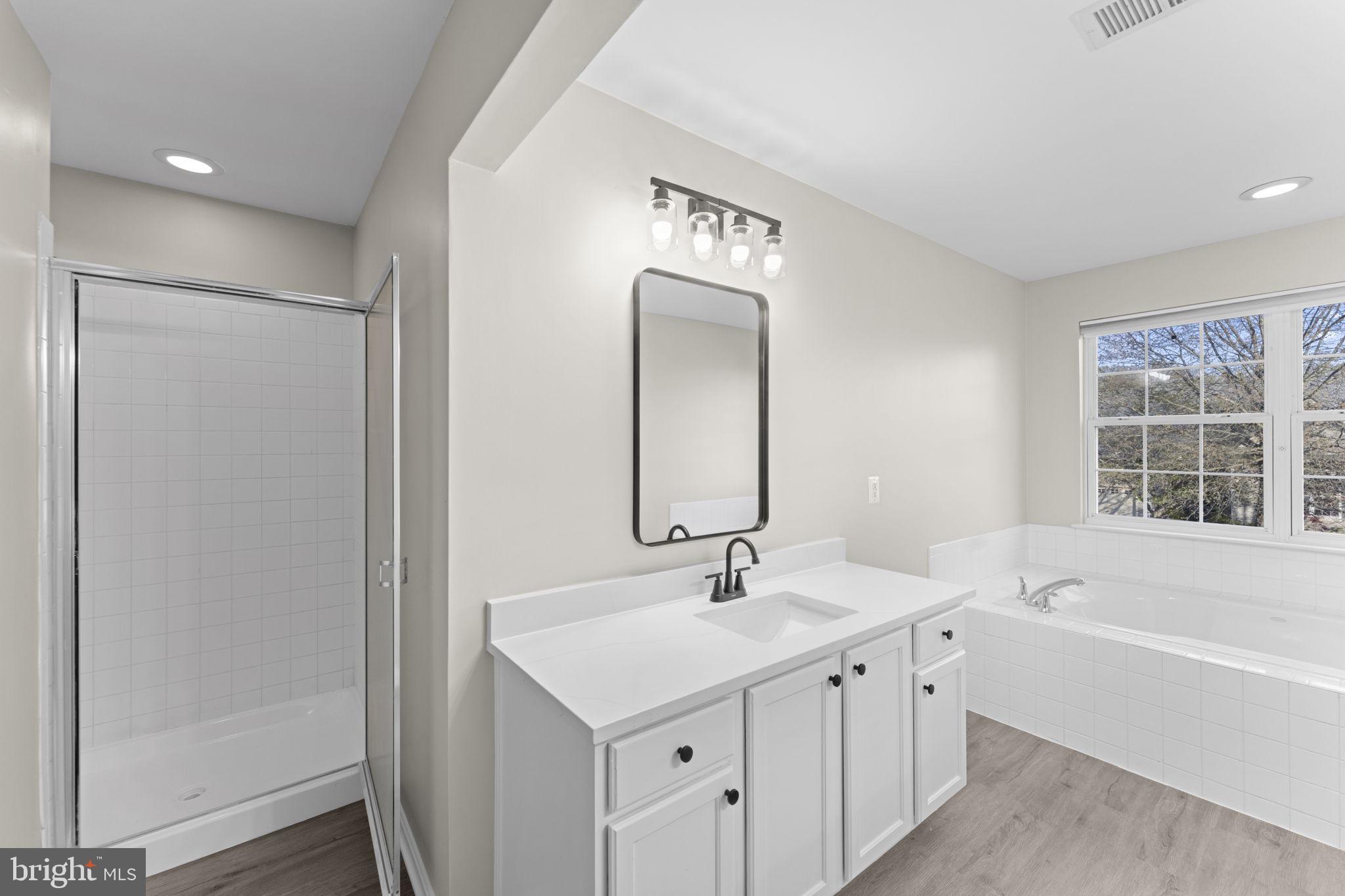 17549 Tedler Circle Round Hill, VA 20141 - Photo 26 of 71 a bathroom with a bathtub a shower a sink and a mirror