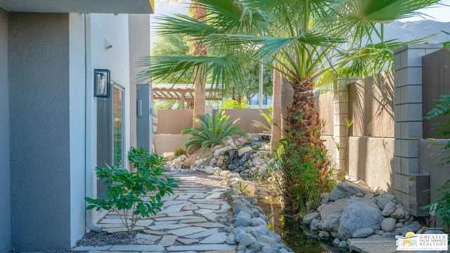 an outdoor space with seating