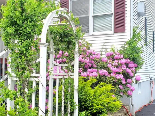 a view of a house with a yard and stairs