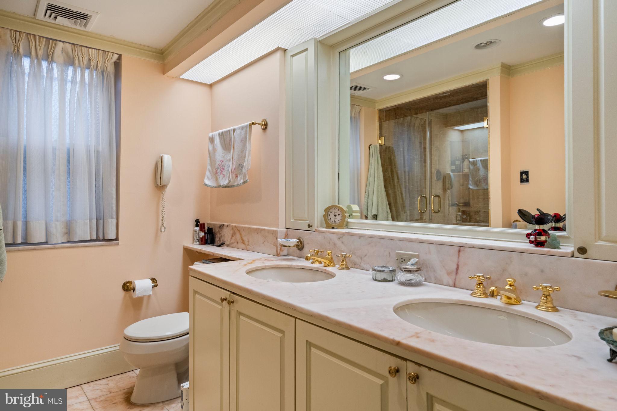 1017 Clinton Street Philadelphia, PA 19107 - Photo 33 of 38 a bathroom with a granite countertop sink and a mirror with toilet