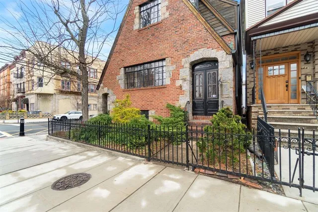 a front view of a brick building