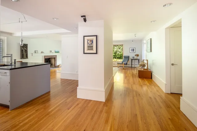a view of a living room a wooden floor