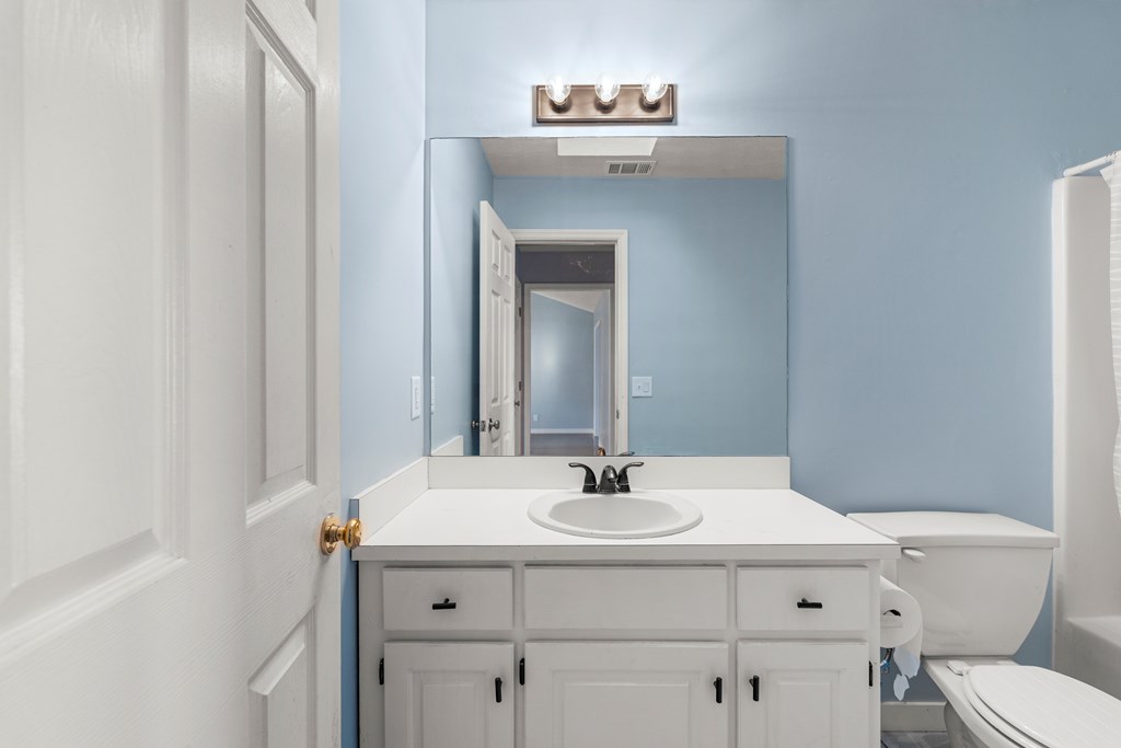 4824 Spring Ridge Court Columbus, GA 31909 - Photo 18 of 28 a bathroom with a sink a toilet and mirror