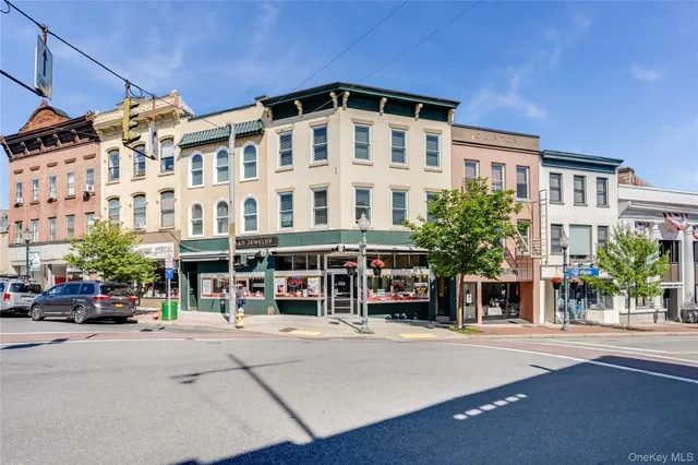 a front view of a building with street