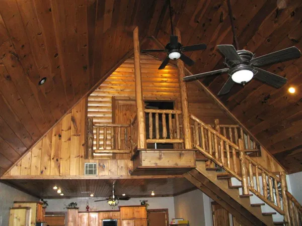 a view of a balcony with staircase