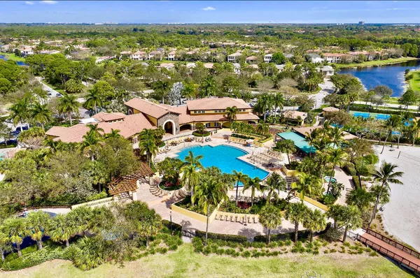 a view of an outdoor space and swimming pool