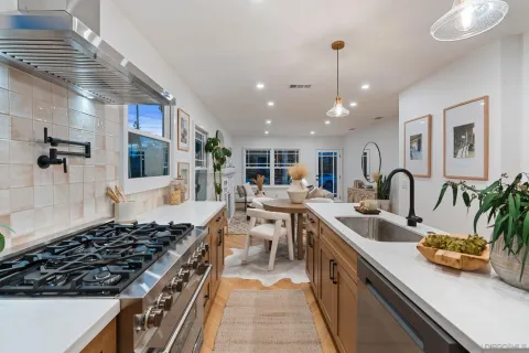 a kitchen with lots of counter top space