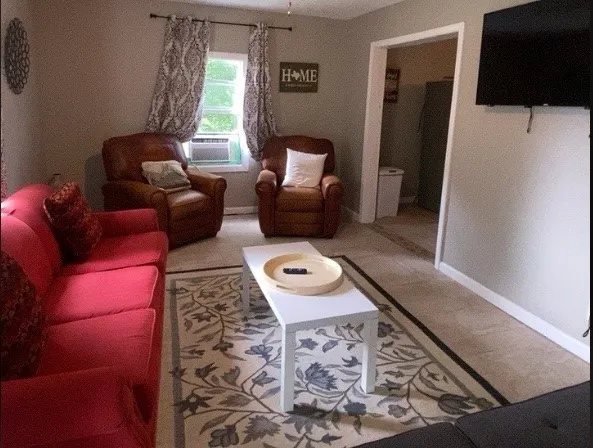 a living room with furniture