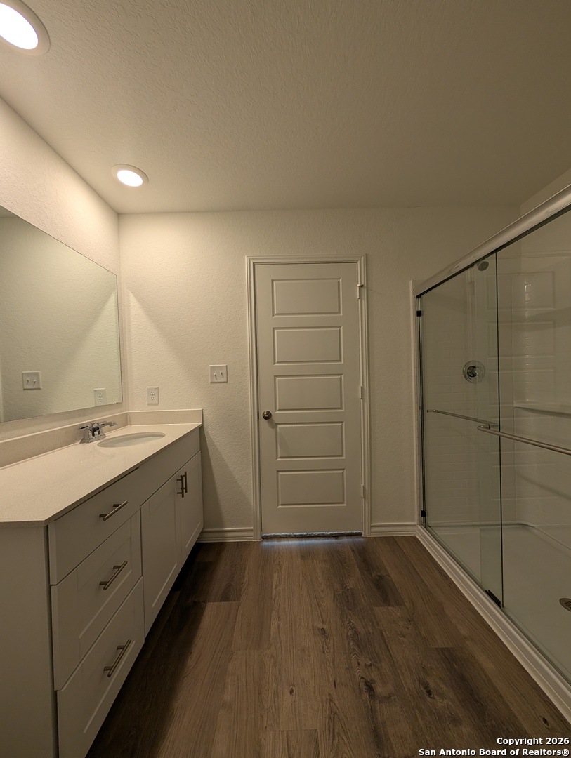 862 Bluegrass New Braunfels, TX 78130 - Photo 17 of 37 a bathroom with a double vanity sink and a mirror