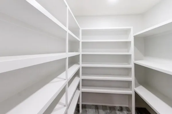 a view of walk in closet with empty racks