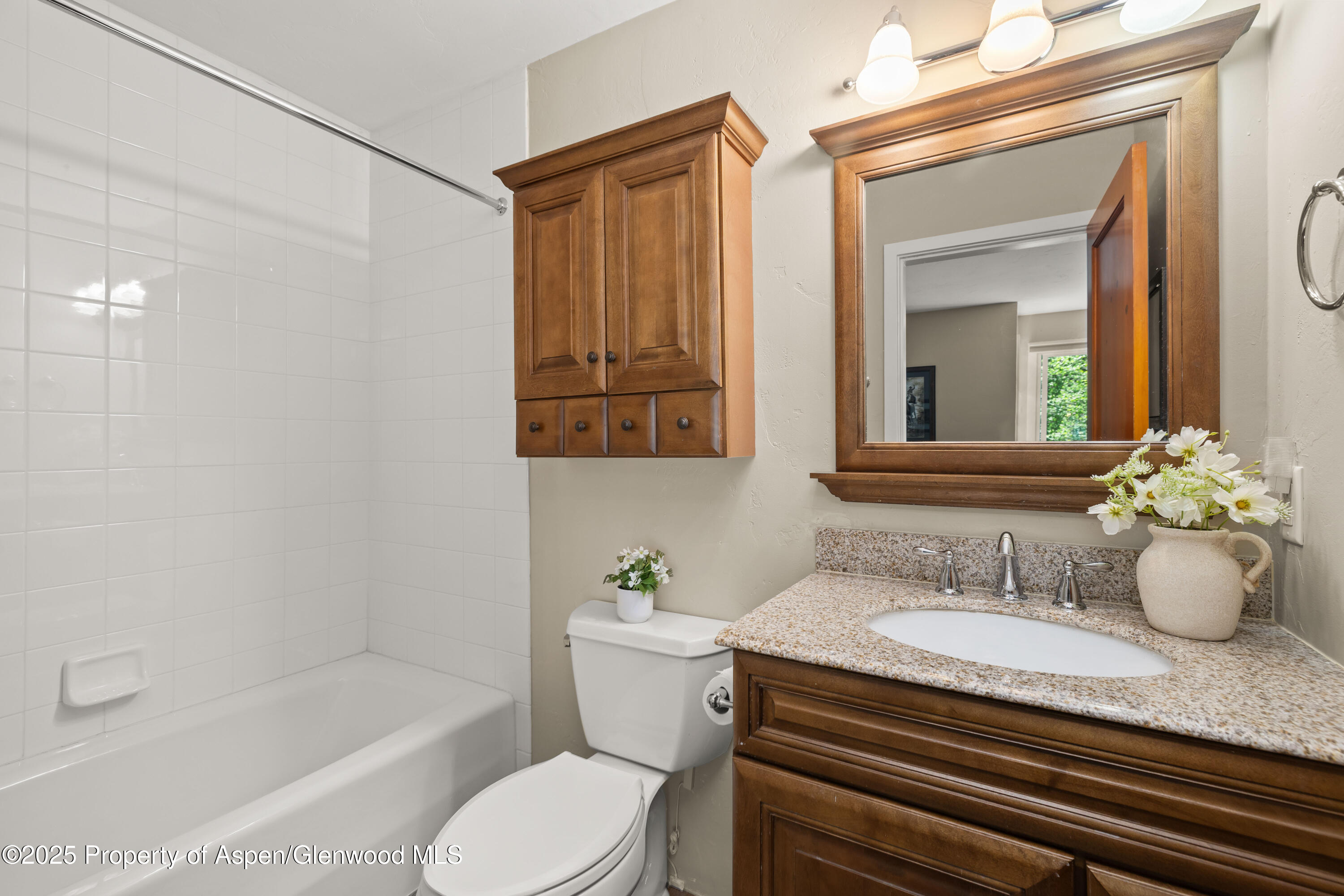 215 Maple Ridge Lane Snowmass Village, CO 81615 - Photo 21 of 30 a bathroom with a granite countertop sink a toilet and shower