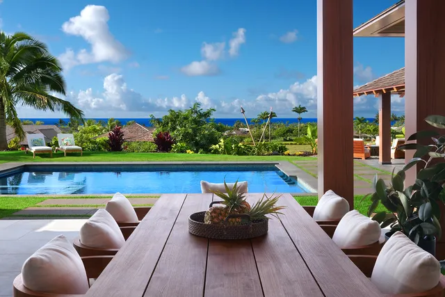 a view of a patio with couches chairs and a potted plant