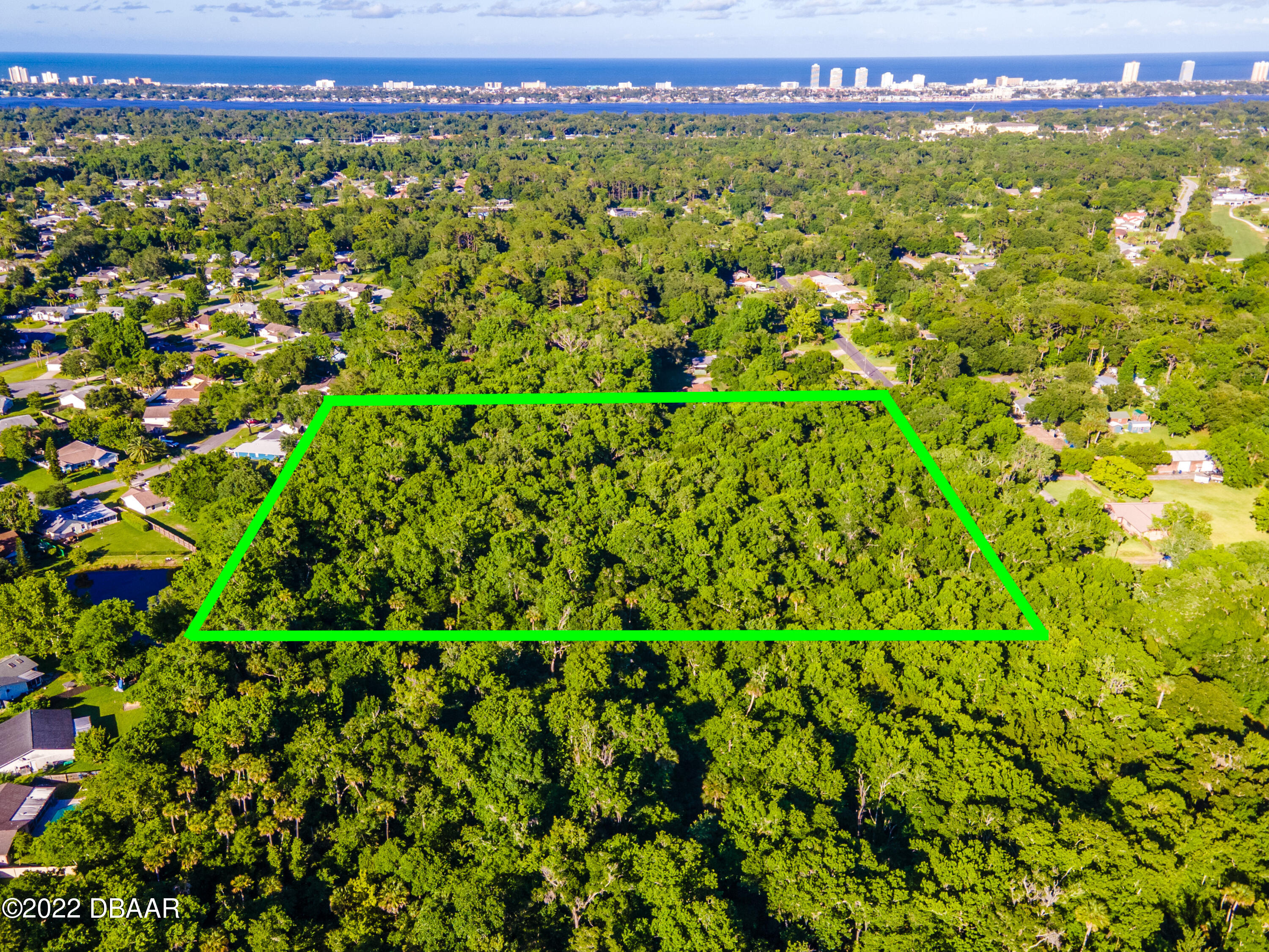 a view of a area with a lush green forest
