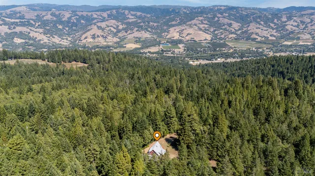 an aerial view of mountain with trees in the background