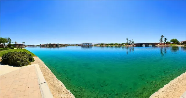 a view of a lake with a outdoor space