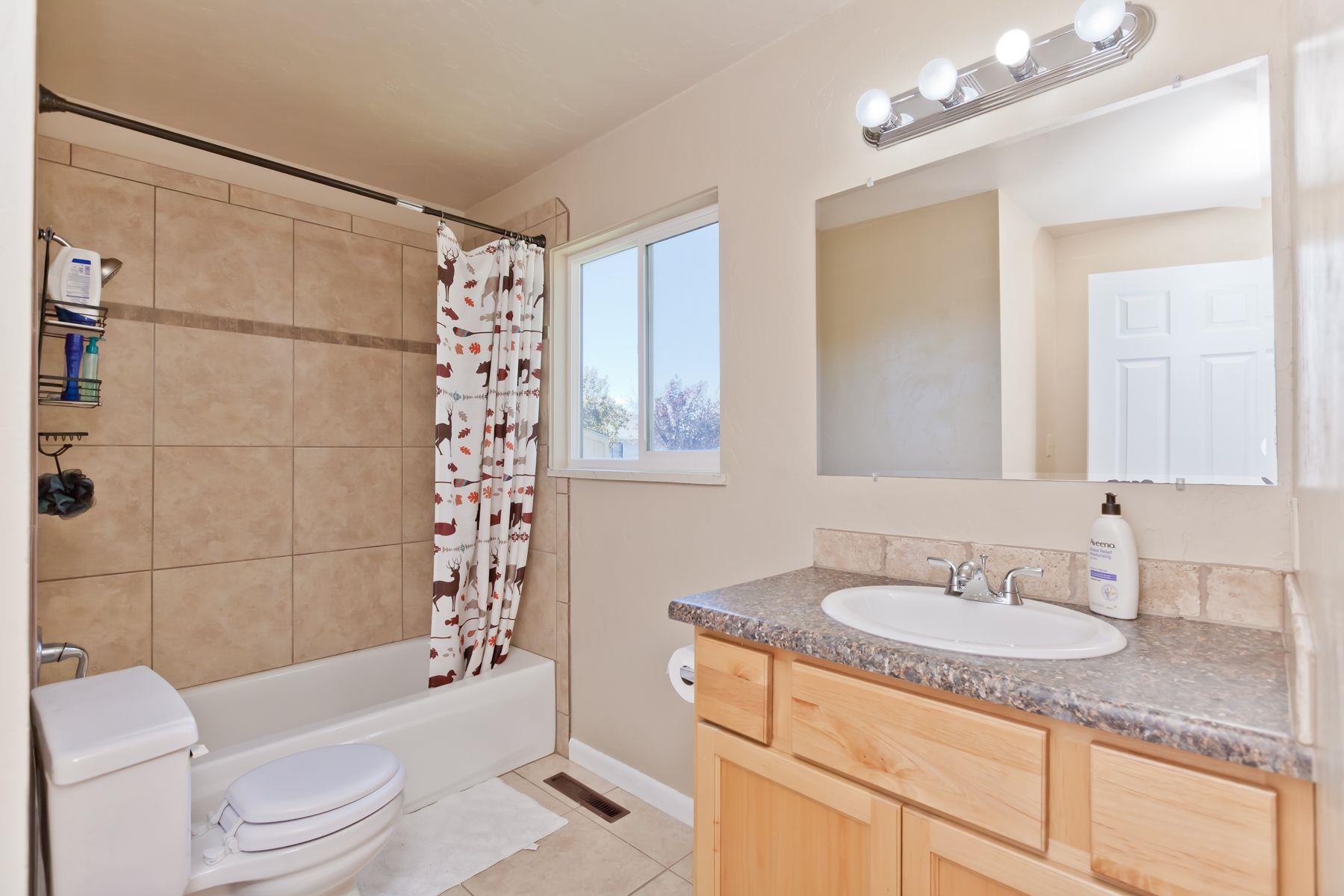 498 Sheldon Road Grand Junction, CO 81504 - Photo 26 of 42 a bathroom with a granite countertop sink toilet mirror and shower