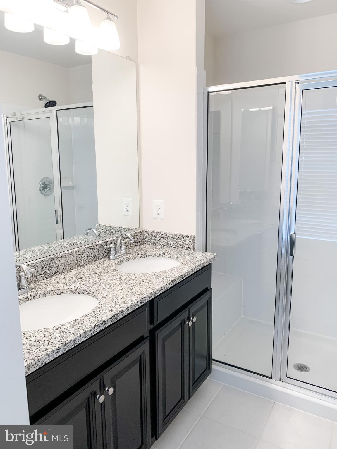 43322 Novi Terrace Ashburn, VA 20147 - Photo 17 of 19 a bathroom with a granite countertop sink and a mirror