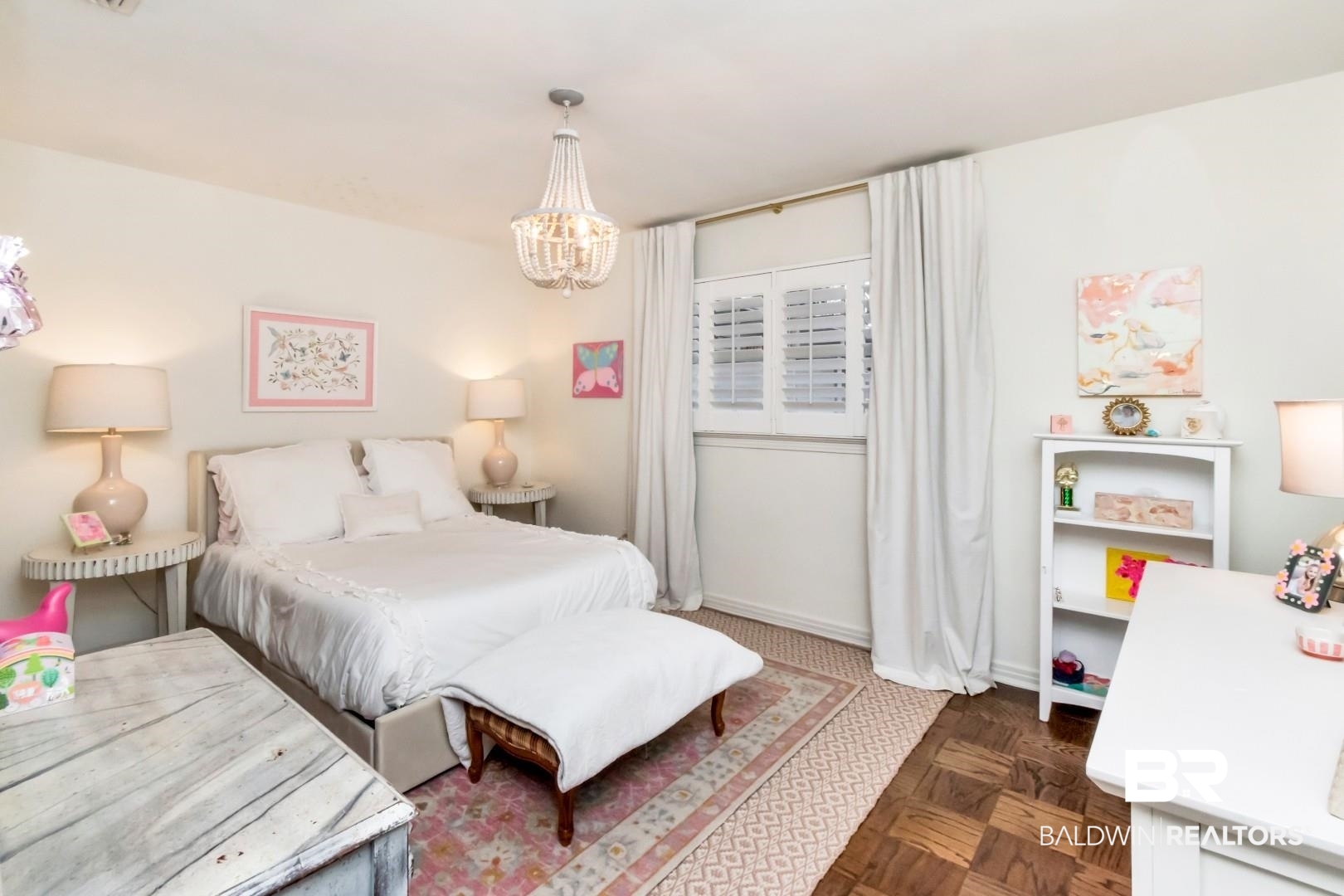154 Fenwick Road Mobile, AL 36608 - Photo 28 of 48 Bedroom featuring a chandelier and parquet flooring