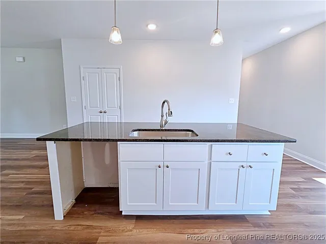 a kitchen with stainless steel appliances granite countertop a sink a stove and a wooden floors
