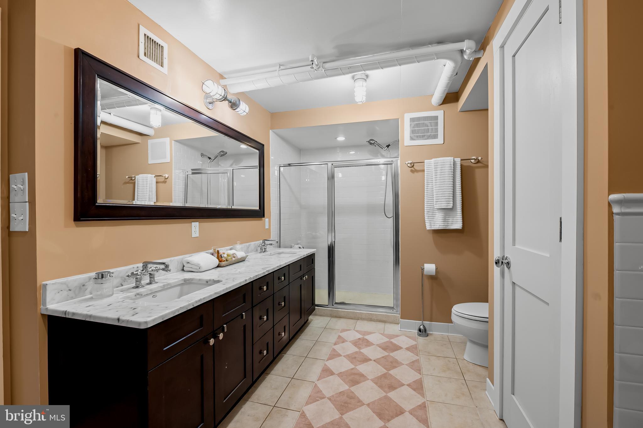 1220 Bank Street, Unit 309 Baltimore, MD 21202 - Photo 39 of 56 a bathroom with a sink a toilet and a mirror