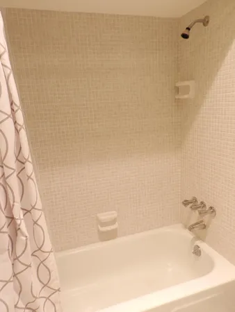 a bathroom with a bathtub