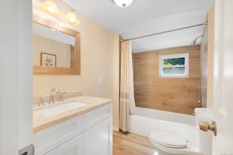 a bathroom with a sink a toilet and bathtub